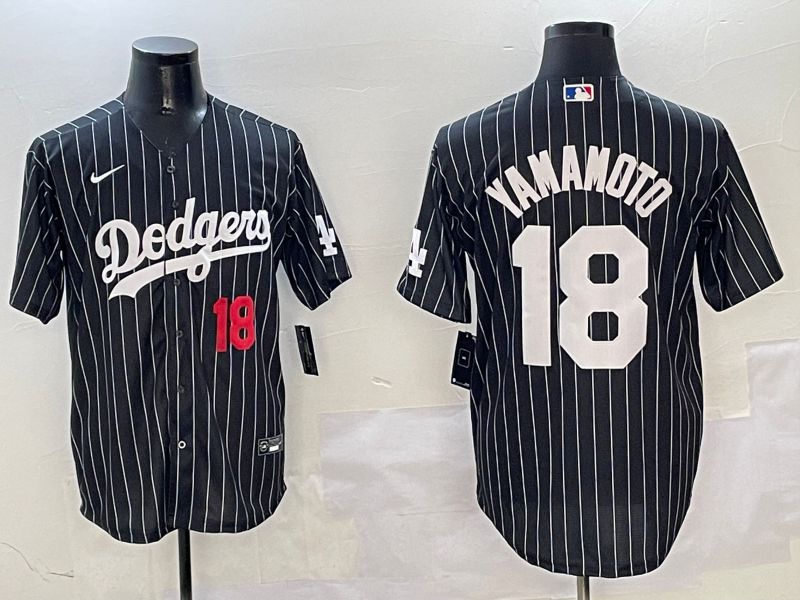Men Los Angeles Dodgers #18 Yamamoto Black Stripe Jointly Name 2025 Nike MLB Jersey style 3->los angeles dodgers->MLB Jersey